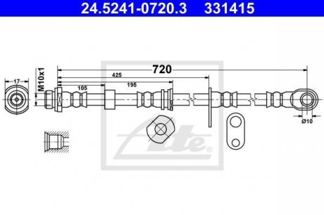 Шланг тормозной передний прав MITSUBISHI L200 05- ATE 24524107203