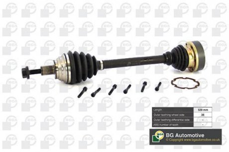 Полуось Golf/Passat/Touran/Octavia 03- (36z/520mm) Л. BGA DS9634L