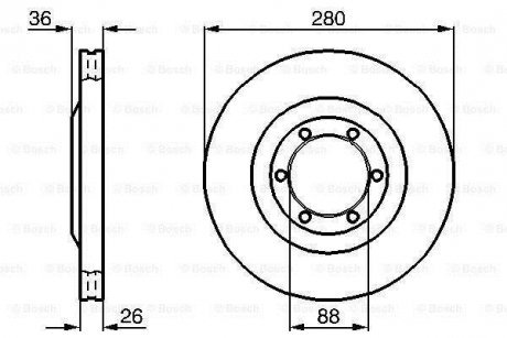 Диск гальм.передн.(280*26) вентил.OPEL Frontera,Monterey (без ABS) BOSCH 0986478437