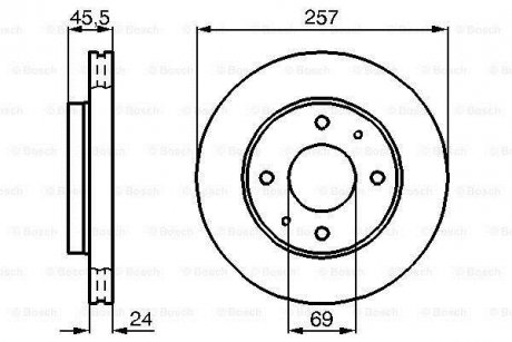 Диск тормозной передний HYUNDAI Sonata, Lantra - 96- (257*24) BOSCH 0986478774