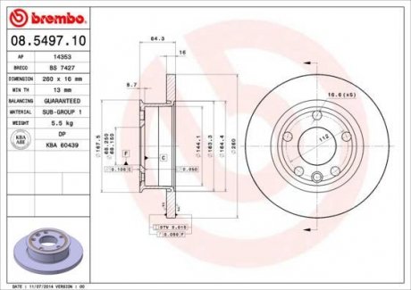 Диск гальм. передній R14, 90-96 1.9-2.4D BREMBO 08.5497.10