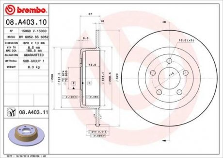 Тормозной диск BREMBO 08.A403.11 (фото 1)