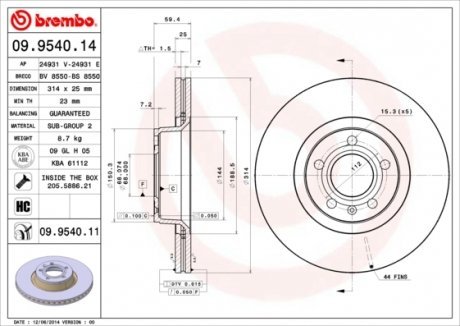 Тормозной диск BREMBO 09.9540.11