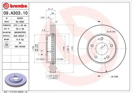 Диск тормозной BREMBO 09.A303.10