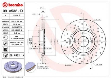 Диск гальмівний BREMBO 09.A532.1X