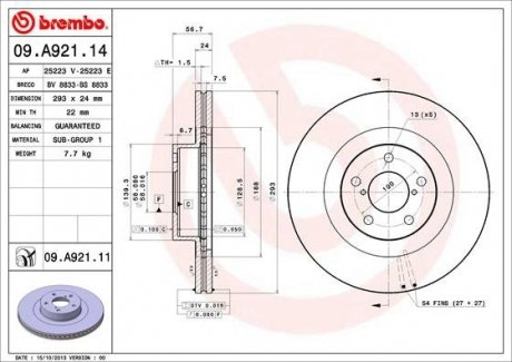 Тормозной диск BREMBO 09.A921.11