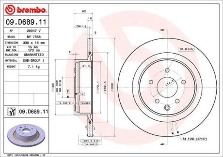 Диск гальмівний BREMBO 09.D689.11