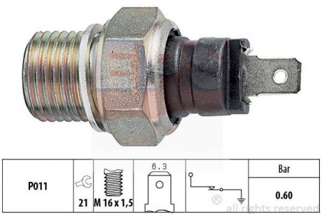 PEUGEOT Датчик давления масла (черн.) (0,6bar) Partner,106, 205, 306, 309, 405,Citroen Berlingo,Ford Scorpio EPS 1.800.021