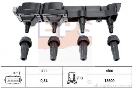 CITROEN Катушка зажигания Peugeot 1007/206/207/307 1,6 16V 00-,Berlingo,C2/C3/C4 1,6 16V 00- EPS 1.970.407