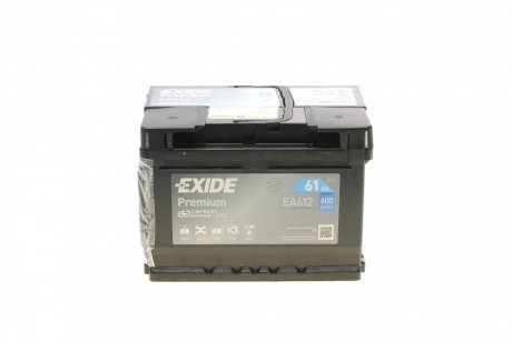 Аккумуляторная батарея 61Ah/600A (242x175x175/+R/B13) Premium EXIDE EA612 (фото 1)