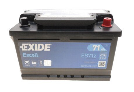 Аккумуляторная батарея 71Ah/670A (278x175x175/+R/B13) Excell EXIDE EB712