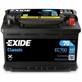 Акумуляторна батарея 70Ah/640A (278x175x190/+R/B13) CLASSIC EXIDE EC700