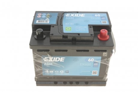 Аккумуляторная батарея 60Ah/680A (242x175x190/+R/B13) (Start-Stop AGM) EXIDE EK600