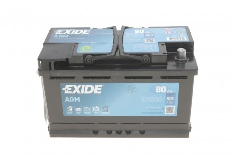 Акумуляторна батарея 80Ah/800A (315x175x190/+R/B13) (Start-Stop AGM) EXIDE EK800