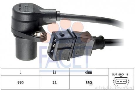 Датчик коленвала Astra F/Kadett E/Omega A/Vectra A 1.6-3.3 85-03 FACET 9.0073