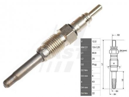 Свеча накаливания (предпусковой нагрев антифриза) FAST FT82725