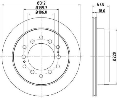 Гальмівний диск зад. Cruiser 300/80/90/Prado/Lexus GX 01-10 3.0-4.7 (PRO) HELLA PAGID 8DD355114-861 (фото 1)