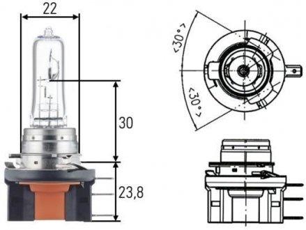 Лампа розжарювання, H15, 55/15W 12V HELLA 8GJ 168 119-001 (фото 1)