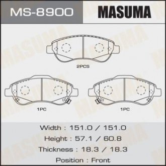 Колодка тормозная передняя Honda CR-V (07-16) MASUMA MS8900