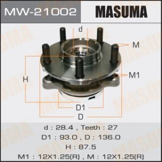 Ступица колеса переднего в сборе с подшипником Infinity FX 35 (02-12) G 37 (08-), M 37 (10-) 4WD MASUMA MW21002