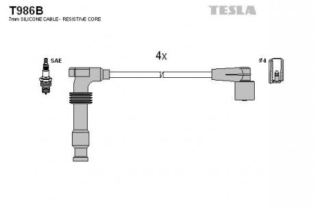 Провода свечные Лачетти 1,8 (силикон) BLATNA TESLA T986B