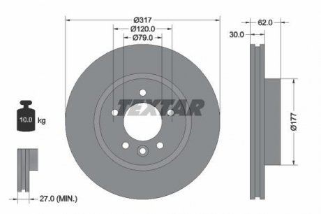 Диск гальмівний LAND ROVER Discovery/Range Rover Sport "F D=317mm "04-10 TEXTAR 92134505