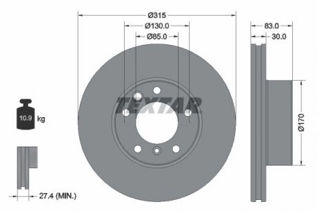 Диск тормозной MERCEDES G(W463) &quot;F D=315mm &quot;98&gt;&gt; TEXTAR 92304905 (фото 1)