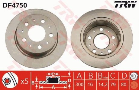 Диск гальмівний (1 шт.) CITROEN/FIAT/PEUGEOT Jumper/Ducato/Boxer "R D=300mm "06>> TRW DF4750