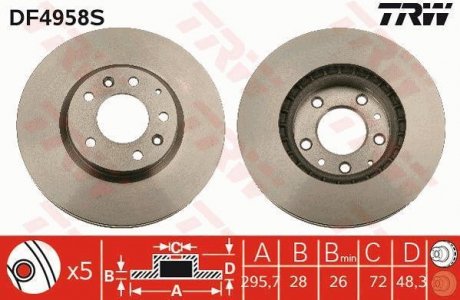 Диск гальмівний MAZDA CX-7(ER)/CX-9(TB) "F D=295,7mm "07-15 TRW DF4958S