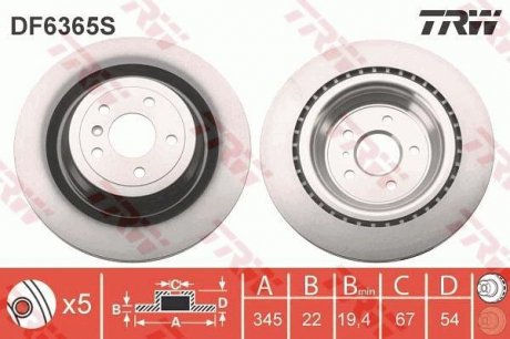 Диск гальмівний MERCEDES GL(X166)/GLE(W166,C292)/GLS(X166)/M(W166) "R D=345mm "11>> TRW DF6365S