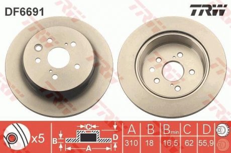 Диск гальмівний (1 шт.) LEXUS IS350/RC350/GS350 "R D=310mm "12>> TRW DF6691