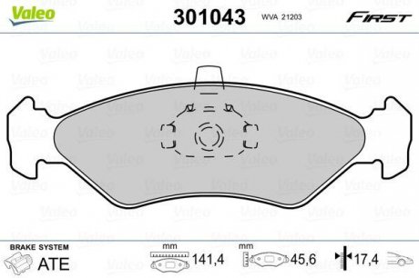 Тормозные колодки дисковые FORD/MAZDA Fiesta/Escort/121 "1,0-1,8 "F "89-08 Valeo 301043