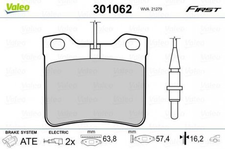 Гальмівні колодки дискові MERCEDES V-Class/Vito "2,0-2,8 "R "96-03 Valeo 301062