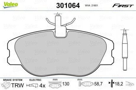 Гальмівні колодки дискові CITROEN/FIAT/LANCIA/PEUGEOT Jumpy/Scudo/806/Expert "1,6-2,1 "F "94-06 Valeo 301064