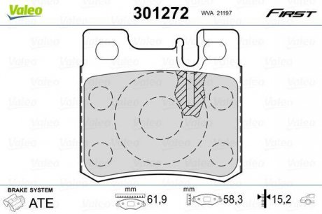 Гальмівні колодки дискові MERCEDES 190/Cabriolet/C-Class/E-Class/Kombi/SL/SLK "1,8-5,0 "R "85-01 Valeo 301272