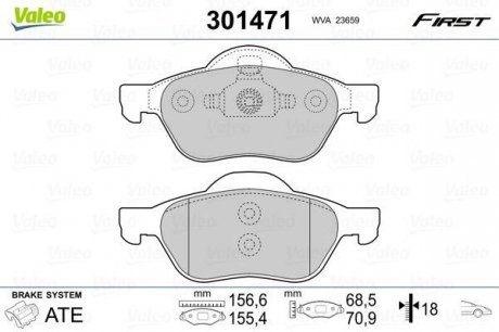 Тормозные колодки дисковые RENAULT Espace/Laguna "1,9-3,5 "F "01-10 Valeo 301471