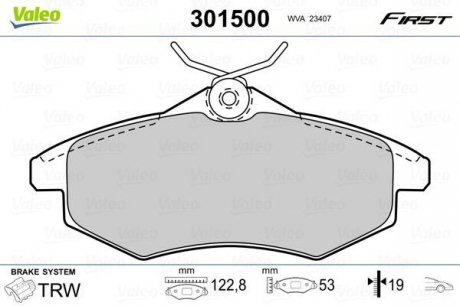 Гальмівні колодки дискові CITROEN C2/C3 "1,1-1,4 "F "02>> Valeo 301500