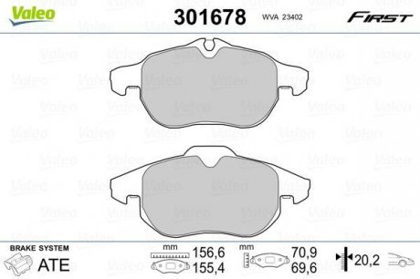 Тормозные колодки дисковые CADILLAC/FIAT/HYUNDAI/OPEL/SAAB BLS/GSantaFe/VectraC "1,6-3,2 "F "02>> Valeo 301678