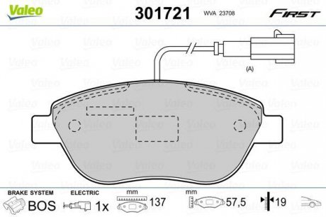 Тормозные колодки дисковые FIAT/OPEL Doblo/Linea/Combo "1,3-2,0 "F "07>> Valeo 301721