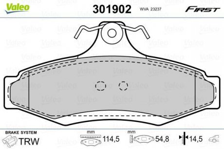 Тормозные колодки дисковые DAEWOO Leganza/Nubira "1,6-2,0 "R "97>> Valeo 301902