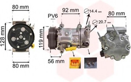 Компрессор кондиционера CITROEN BERLINGO/ PEUGEOT 207,208 Van Wezel 0900K255 (фото 1)