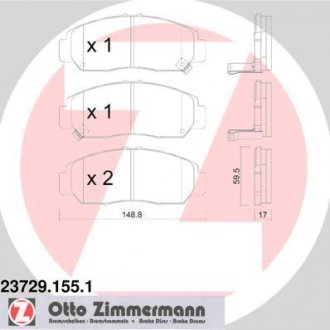 Тормозные колодки перед honda civic c 2006г./stream ZIMMERMANN 237291551