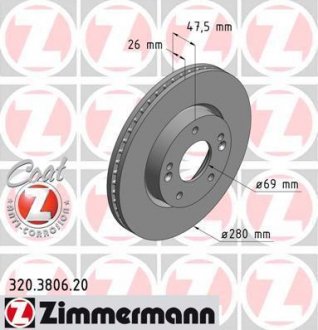 Тормозной диск перед вент kia ceed/magentis/sport ZIMMERMANN 320380620