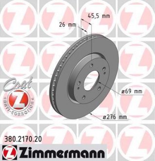 Тормозной диск пер.вентил mitsubishi lancer 9 20 ZIMMERMANN 380217020