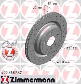 Диск тормозной задний, 330mm GLE (W166, C292) AMG 11- ZIMMERMANN 400.3687.52