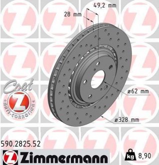 Диск тормозной вентилируемый ZIMMERMANN 590282552